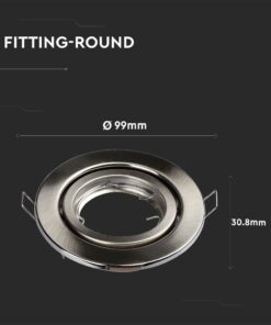 Στρογγυλό μεταλλικό σποτ 99mm για ενσωμάτωση σε οροφή, διαστάσεις 30.8mm, κατάλληλο για φωτισμό.
