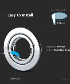 Ρυθμιζόμενη λάμπα σποτ, ανοξείδωτο ατσάλι, εύκολη εγκατάσταση, διάμετρος κοπής 74mm.