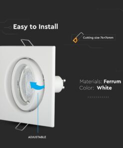 Ρυθμιζόμενος τετράγωνος προβολέας οροφής, υλικό φερρίτης, χρώμα λευκό, εύκολη εγκατάσταση 74x74mm.