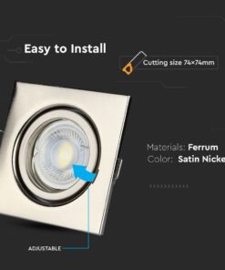 Ρυθμιζόμενο φωτιστικό οροφής, φερούμ κατασκευή, σατινέ νίκελ, εύκολη εγκατάσταση, διάσταση κοπής 74x74mm.