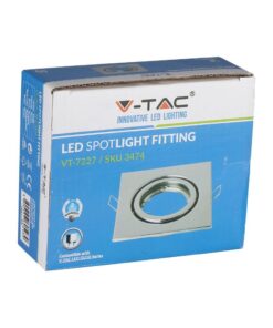 LED σποτ φωτιστικό V-TAC VT-7227, τετράγωνο, μεταλλικό, για λάμπες GU10, συσκευασία με εικόνα προϊόντος.