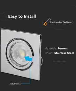 Ρυθμιζόμενο σποτ φωτιστικό από ανοξείδωτο ατσάλι, υλικό Ferrum, διαστάσεις κοπής 74x74mm. Εύκολη εγκατάσταση.