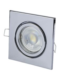 Τετράγωνο χωνευτό σποτ χρωμίου για εσωτερική οροφή, ρυθμιζόμενο, μοντέρνος σχεδιασμός.