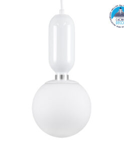 GloboStar® MAVERICK 00944 Μοντέρνο Κρεμαστό Φωτιστικό Οροφής Μονόφωτο 1 x E27 Λευκό Μεταλλικό Γυάλινο Μπάλα Φ15 x Υ15cm