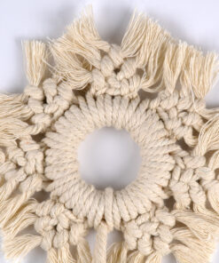GloboStar® 35014 Διακοσμητικό Κρεμαστό Μακραμέ Κρίκος Χειροποίητο Μπεζ Φ13cm