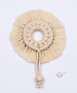 GloboStar® 35015 Διακοσμητικό Κρεμαστό Μακραμέ Κρίκος Χειροποίητο Μπεζ Φ14cm