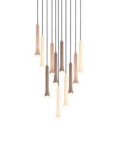 Κρεμαστό Φωτιστικό Ροζέτα με 11 Σποτ Μαύρο Ματ-Καφέ-Taupe FIATO LED 33W CCT 4400lm Step Dimmable Trio Lighting – 352091117