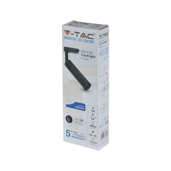 LED Φωτιστικό Ράγας Μαύρο 7W V-TAC PRO Samsung Chip COB CRI >90 24° 420lm  Θερμό Λευκό 3000K – 353