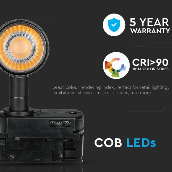 LED Φωτιστικό Ράγας Μαύρο 7W V-TAC PRO Samsung Chip COB CRI >90 24° 420lm  Θερμό Λευκό 3000K – 353