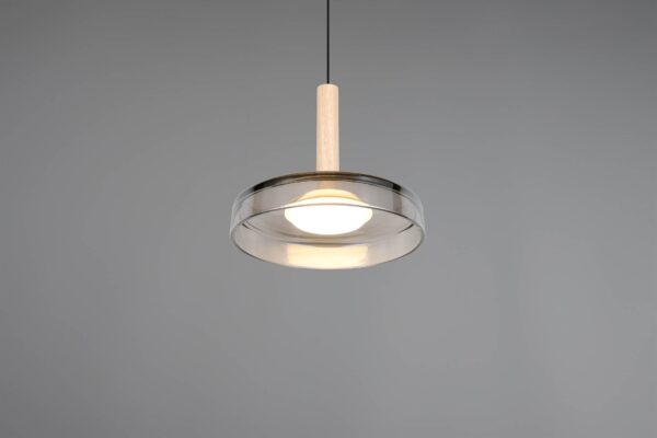 Κρεμαστό Μονόφωτο Ξύλο+Φιμέ Γυαλί CELESTE LED 10W 1100lm Step Dimmable 3000Κ Trio Lighting – 354910132