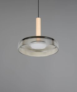 Κρεμαστό Μονόφωτο Ξύλο+Φιμέ Γυαλί CELESTE LED 10W 1100lm Step Dimmable 3000Κ Trio Lighting – 354910132