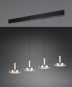 Κρεμαστό Φωτιστικό Ράγα με 4 Σποτ Ξύλο+Φιμέ Γυαλί CELESTE LED 30W 3000lm Step Dimmable 3000Κ Trio Lighting – 354910432