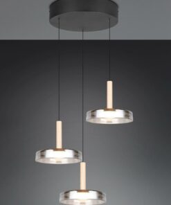 Κρεμαστό Φωτιστικό Ροζέτα με 3 Σποτ Ξύλο+Φιμέ Γυαλί CELESTE LED 22.5W 2250lm Step Dimmable 3000Κ Trio Lighting – 354930332