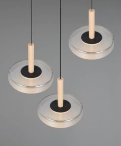 Κρεμαστό Φωτιστικό Ροζέτα με 3 Σποτ Ξύλο+Φιμέ Γυαλί CELESTE LED 22.5W 2250lm Step Dimmable 3000Κ Trio Lighting – 354930332