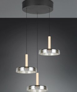 Κρεμαστό Φωτιστικό Ροζέτα με 3 Σποτ Ξύλο+Φιμέ Γυαλί CELESTE LED 22.5W 2250lm Step Dimmable 3000Κ Trio Lighting – 354930332