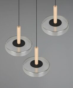 Κρεμαστό Φωτιστικό Ροζέτα με 3 Σποτ Ξύλο+Φιμέ Γυαλί CELESTE LED 22.5W 2250lm Step Dimmable 3000Κ Trio Lighting – 354930332