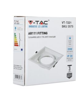 Χωνευτή Βάση 1xAR111 V-TAC Ρυθμιζόμενη Λευκή Αλουμίνιο – 3575