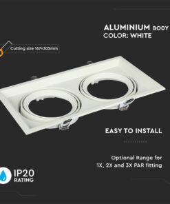 Χωνευτή Βάση 2xAR111 V-TAC Ρυθμιζόμενη Λευκή Αλουμίνιο – 3576