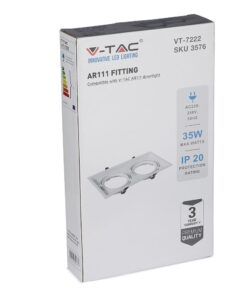 Χωνευτή Βάση 2xAR111 V-TAC Ρυθμιζόμενη Λευκή Αλουμίνιο – 3576