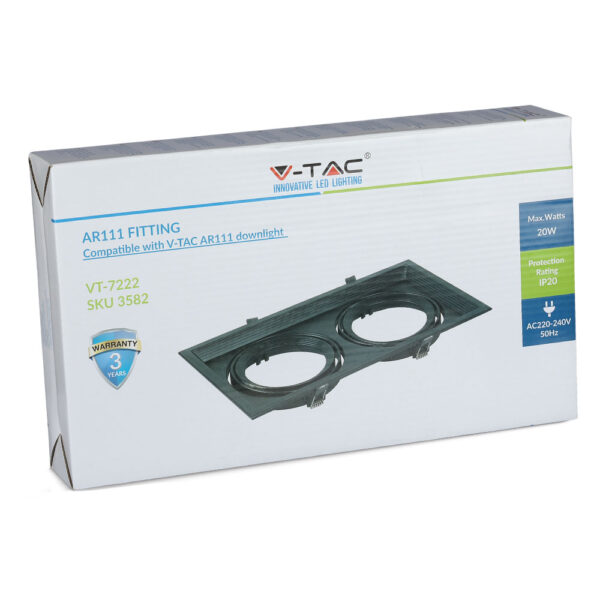 Χωνευτή βάση 2xAR111 Μαύρο σώμα V-TAC – 3582