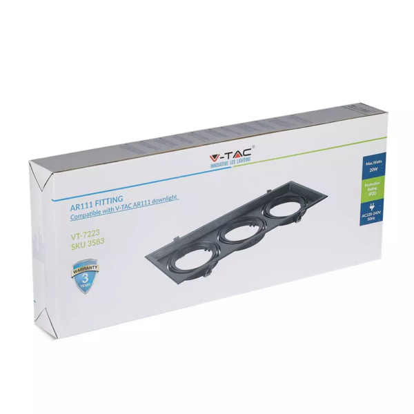 Χωνευτή βάση 3xAR111 Μαύρο σώμα V-TAC – 35831