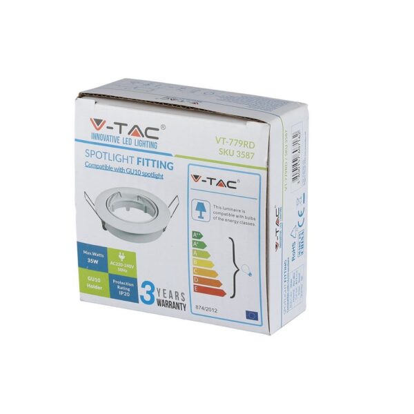 Σποτ φωτιστικό V-TAC, συμβατό με λάμπες GU10, 35W, IP20 προστασία, τριετής εγγύηση.