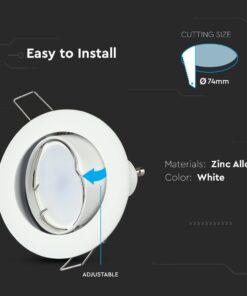 Ρυθμιζόμενος σποτ φωτιστικό χωνευτό, λευκός ψευδαργυρούχου κράματος, διάμετρος κοπής 74mm.