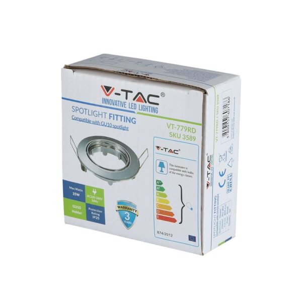 Βάση Σποτ GU10 - MR16 V-TAC Χωνευτή Ρυθμιζόμενη Στρογγυλή Χρώμιο - 3589 - Image 3