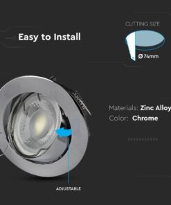 Ρυθμιζόμενο σποτ φωτισμού χρωνίου από κράμα ψευδαργύρου, οπή κοπής 74mm, εύκολη εγκατάσταση.