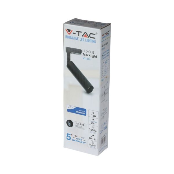 LED Φωτιστικό Ράγας Μαύρο 15W V-TAC Samsung Chip COB CRI >90 24° 1050lm Θερμό Λευκό 3000K – 359