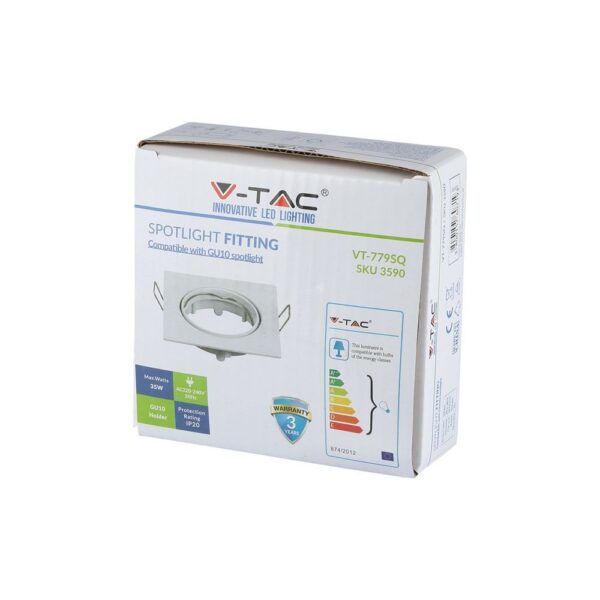 Κουτί εξαρτήματος σποτ φωτισμού V-TAC, GU10, VT-779SQ, μέγιστη ισχύς 35W, IP20, για εσωτερική χρήση.