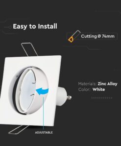 Ρυθμιζόμενο σποτ λευκού χρώματος από κράμα ψευδαργύρου για οροφή, κόψιμο Ø74mm, εύκολη τοποθέτηση.