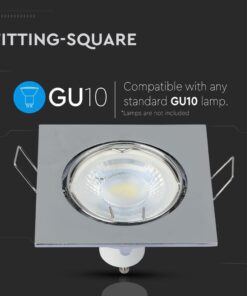 Τετράγωνη βάση φωτιστικού GU10 σε ασημί, υποστηρίζεται οποιοσδήποτε τυπικός GU10 λαμπτήρας.