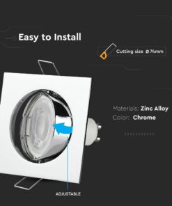 Ρυθμιζόμενο σποτ φωτιστικό οροφής, κράμα ψευδαργύρου, χρώμα χρωμίου, εύκολη εγκατάσταση ø74mm.