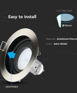 Ρυθμιζόμενο χωνευτό φωτιστικό οροφής satin nickel, υλικά αλουμίνιο και σίδηρο, διάμετρος κοπής 90mm.
