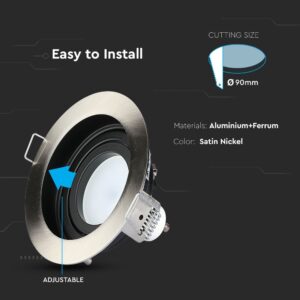 Ρυθμιζόμενο χωνευτό φωτιστικό οροφής satin nickel, υλικά αλουμίνιο και σίδηρο, διάμετρος κοπής 90mm.