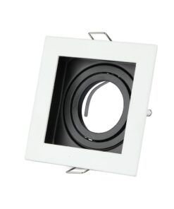 Τετράγωνο πλαίσιο σποτ λευκό, περιστρεφόμενο μαύρο εσωτερικό, ιδανικό για μοντέρνο φωτισμό οροφής.