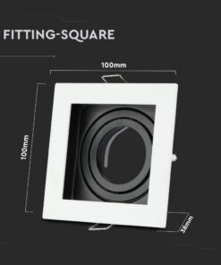 Τετράγωνη εντοιχισμένη βάση φωτιστικού LED, λευκή, 100x100mm, με μαύρο εσωτερικό, για σποτ οροφής.