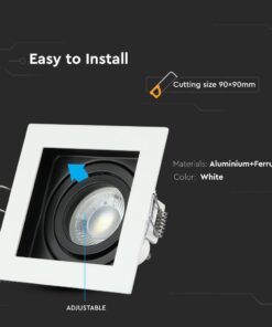 Ρυθμιζόμενο φωτιστικό οροφής, λευκό χρώμα, αλουμίνιο και σίδηρος, εύκολη εγκατάσταση, μέγεθος κοπής 90x90mm.
