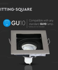 Τετράγωνο σποτ φωτιστικού GU10, συμβατό με λάμπες GU10, ιδανικό για οροφές. Δεν περιλαμβάνει λάμπα.