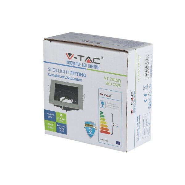 Κάλυμμα σποτ VT-781SQ V-TAC, μαύρο, 35W, συμβατό με GU10, προστασία IP20, εγγύηση 3 ετών.