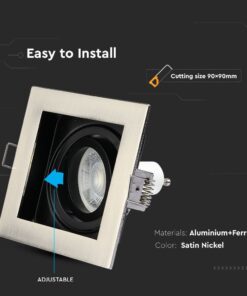 Ρυθμιζόμενο τετράγωνο φωτιστικό αλουμινίου 90x90mm, satin nickel, εύκολη εγκατάσταση.