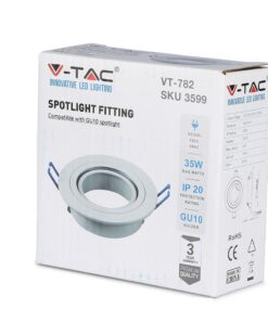 Εξάρτημα σποτ LED VT-782 V-TAC, GU10, 35W, IP20, αλουμινίου, λευκό, για ασφαλή φωτισμό.