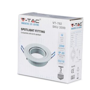 Εξάρτημα σποτ LED VT-782 V-TAC, GU10, 35W, IP20, αλουμινίου, λευκό, για ασφαλή φωτισμό.