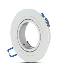 Στρογγυλό σποτ φωτιστικό οροφής, λευκό χρώμα, ρυθμιζόμενη κατεύθυνση, ιδανικό για εσωτερικούς χώρους.