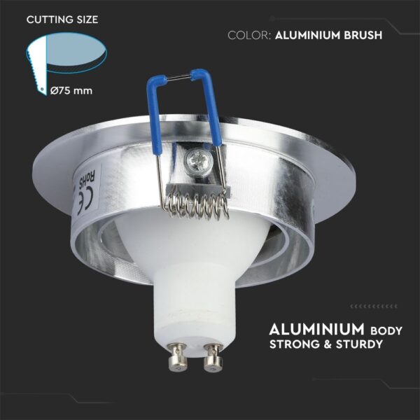 Σποτ φωτιστικό αλουμινίου, στιβαρό, χρώμα Aluminium Brush, διαμέτρου κοπής 75 χιλιοστά.