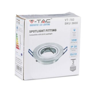 LED σποτ φωτιστικό V-TAC VT-782, GU10, μέγ. 35W, IP20, ασημένιο, για επαγγελματική και οικιακή χρήση.