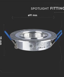 Στρογγυλή μεταλλική βάση σποτ 91mm, ασημί χρώμα, για χωνευτή τοποθέτηση σε οροφή.