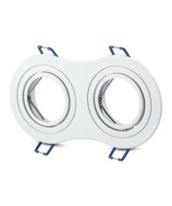 Διπλό σποτ φωτιστικό οροφής LED, λευκό χρώμα, ρυθμιζόμενο, εύκολη τοποθέτηση, σύγχρονος σχεδιασμός.