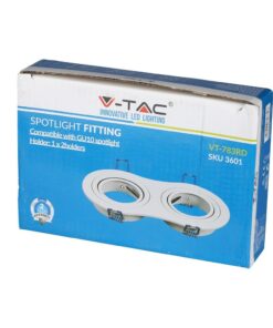 Εξάρτημα σποτ V-TAC για GU10, διπλή υποδοχή, μεταλλική κατασκευή, 2 χρόνια εγγύηση.